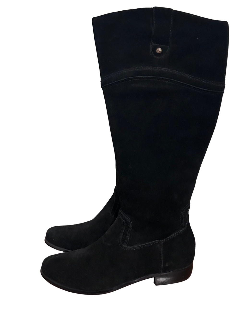 Corso Como Black Suede Tall Leather Riding Zip Flat Boots Women’s Size 8
